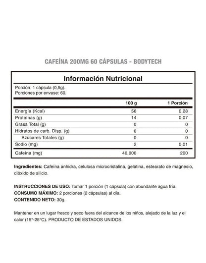 Caffeine 200mg X 60 Cápsulas NUTRALINE 