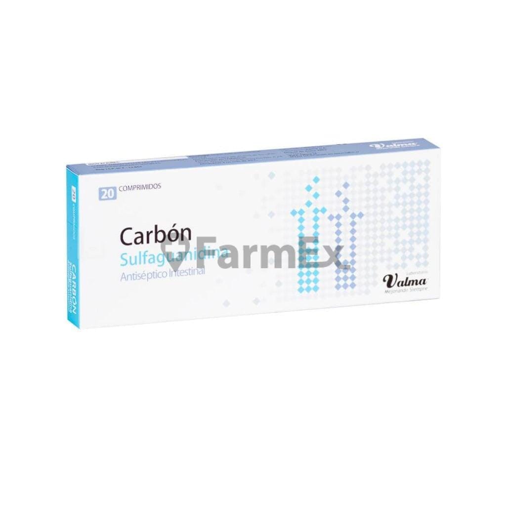 Carbón Sulfaguanidina x 20 comprimidos Farmex-BanMedica-Persistente 