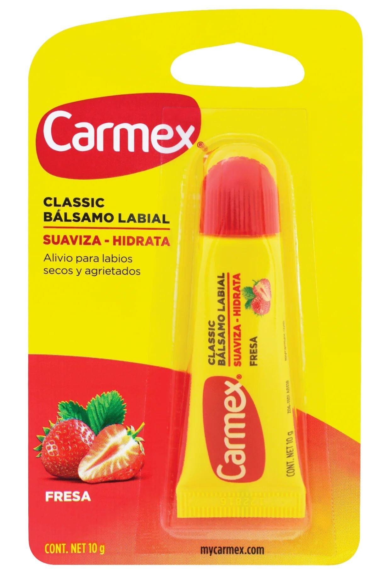 Carmex Frutilla Tubo - Bálsamo Labial 10 g Farmex-Fonasa-Persistente 