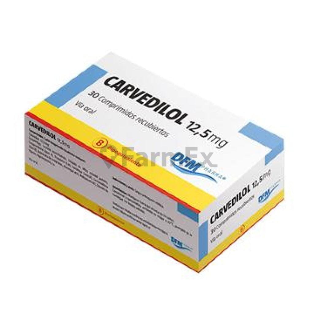 Carvedilol 12,5 mg x 30 comprimidos "Ley Cenabast" Farmex-BanMedica-Persistente 