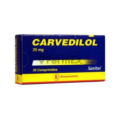 Carvedilol 25 mg x 30 comprimidos "Ley Cenabast" Farmex-VidaTres-Persistente 