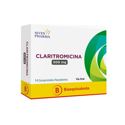 Claritromicina 500mg X 14 Comprimidos recubiertos SEVEN PHARMA 