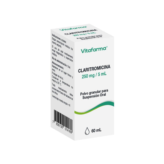 Claritromicina Polvo Granular Suspensión Oral 250 mg / 5 mL x 60 mL "Ley Cenabast" Vitafarma 