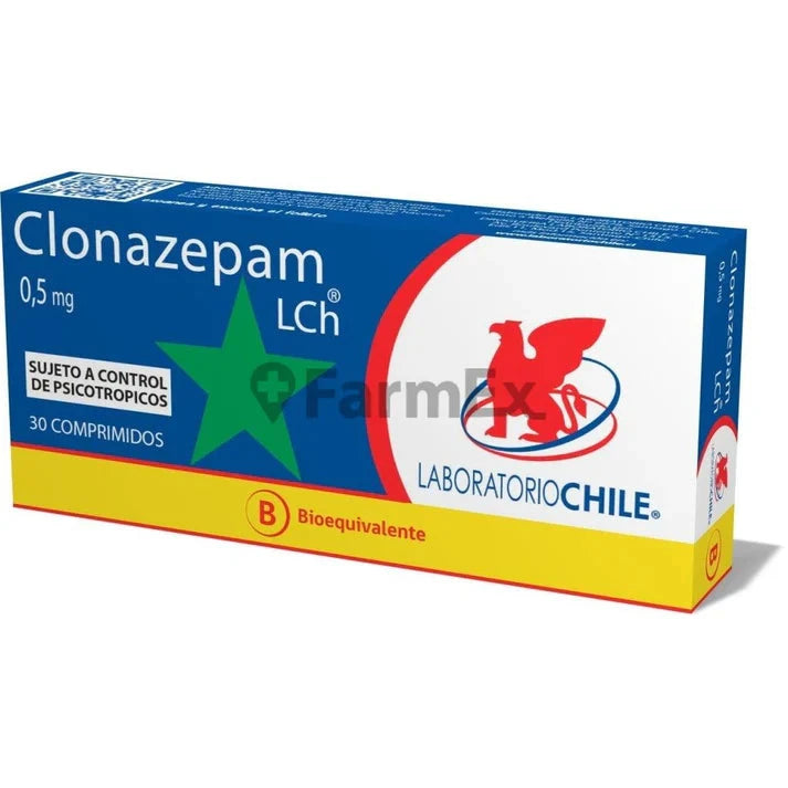 Clonazepam 0,5 mg x 30 comprimidos "Ley Cenabast" (Venta solo en Sucursal) CHILE 