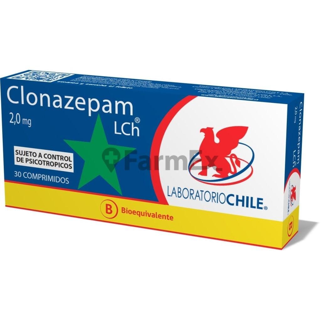 Clonazepam 2,0 mg x 30 comprimidos (Venta solo en Sucursal) Farmex-Pluxee-Persistente 