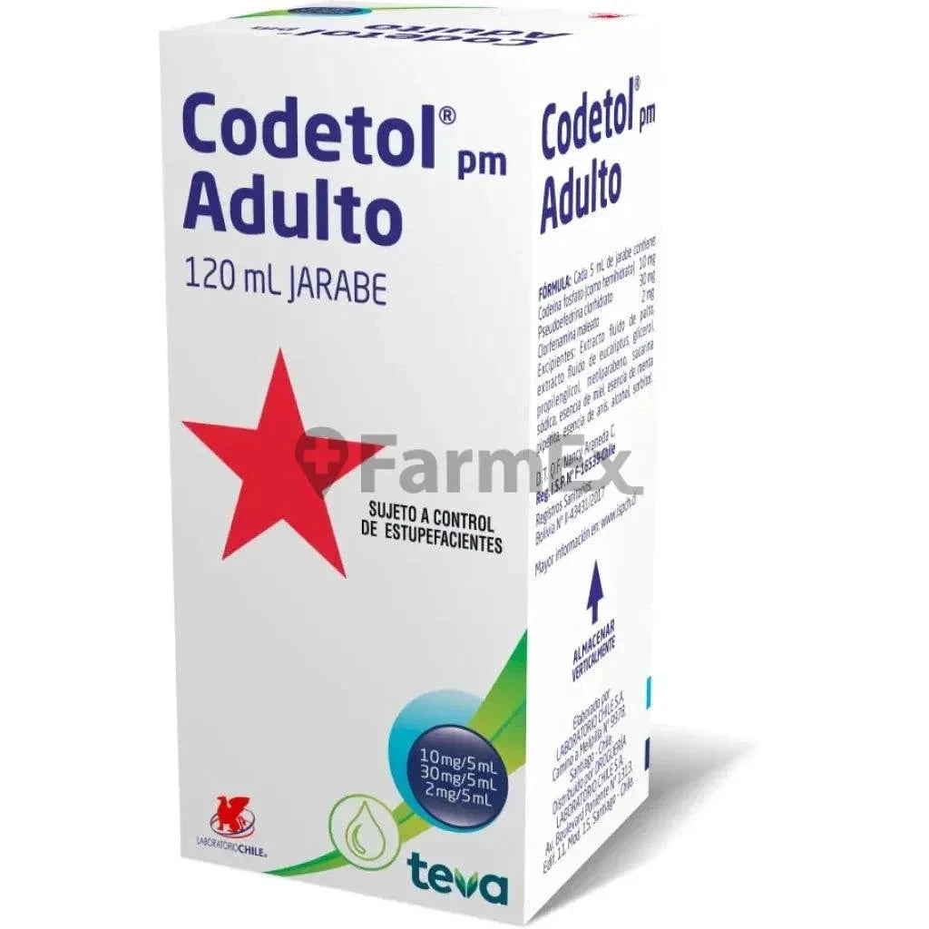 Codetol PM Adulto 10 mg - 30 mg - 2 mg / 5 mL x 120 mL Farmex-Chile Salud-Persistente 