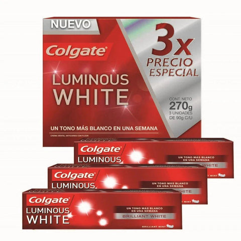 Colgate "Luminous White" pack x 3 tubos 90 Ml