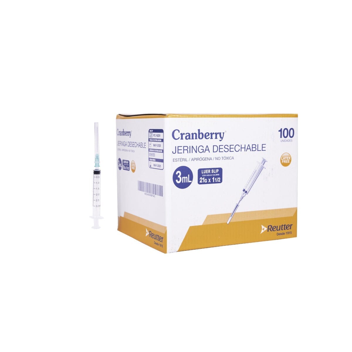 Cranberry Jeringa 3ML Luer Slip 21g x 1 1/2. Farmex-Fonasa 