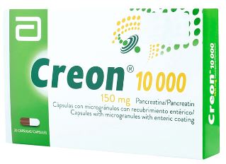 Creon 10.000 150 mg x 20 cáps con recubrimiento entérico.