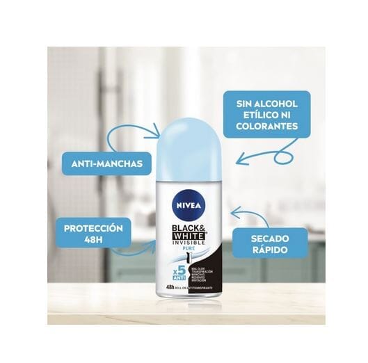 Desodorante Roll On Invisible Black & White Pure 50 Ml Beiersdorf 