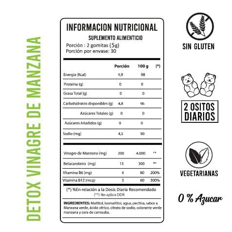 DETOX Vinagre de Manzana x 60 gomitas Farmex-Fonasa-Persistente 