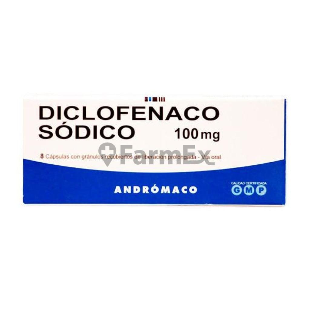 Diclofenaco Sódico 100 mg x 8 cápsulas Liberación Prolongada Farmex-MiaHealth-Persistente 
