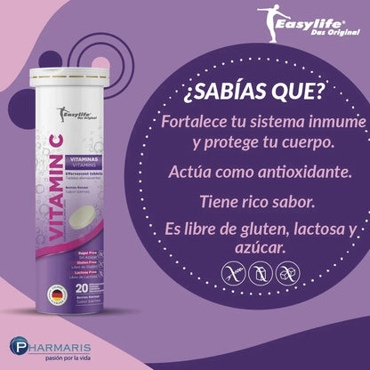Easy Life Vitamin C x 20Tabletas Efervescentes Sabor Berries 1000Mg. Easylife 