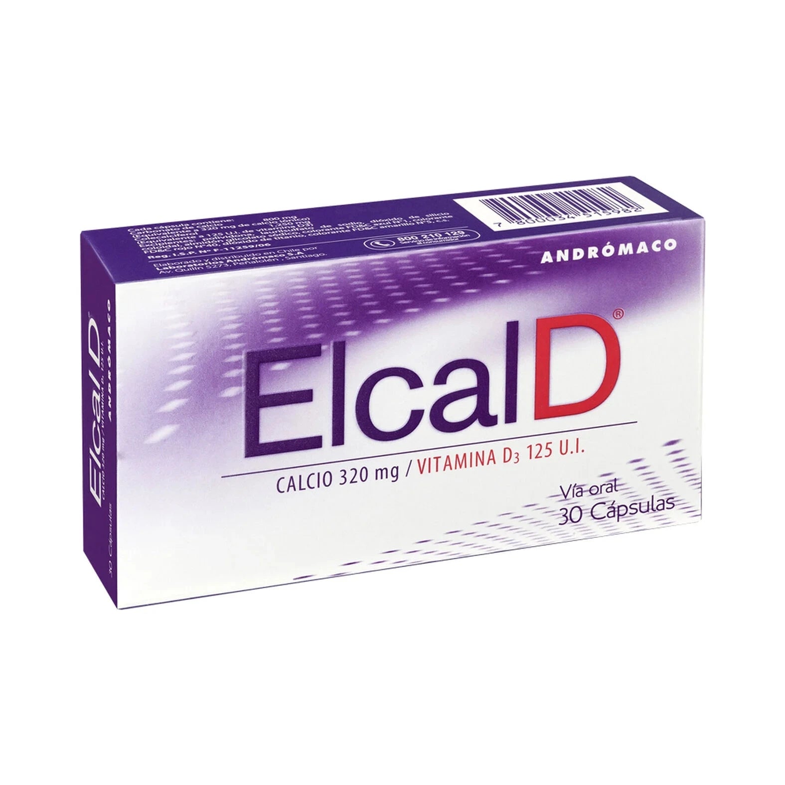 Elcal D 320 mg calcio / Vitamina D3 125 U.I. x 30 cápsulas Farmex-VidaTres-Persistente 