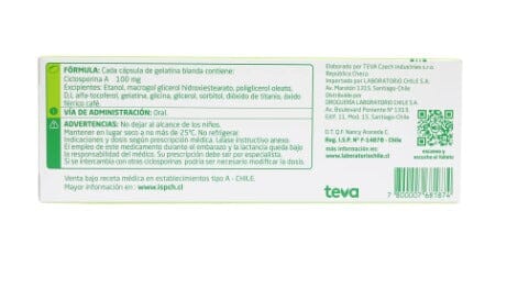 Equoral 100 mg x 50 cápsulas blandas "Ley Cenabast" Teva 