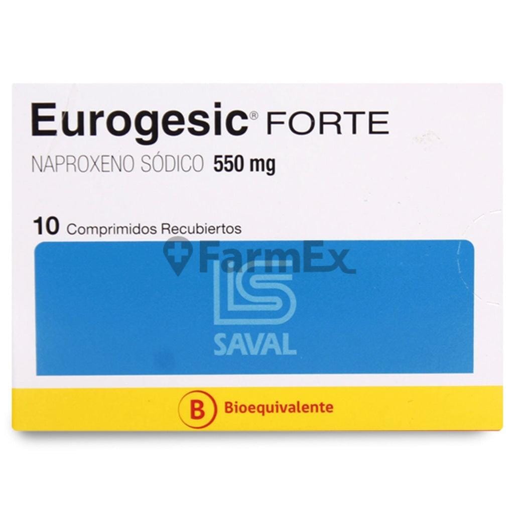 Eurogesic Forte 550 mg x 10 comprimidos. Farmex-Yapp-Seguro-Guia 