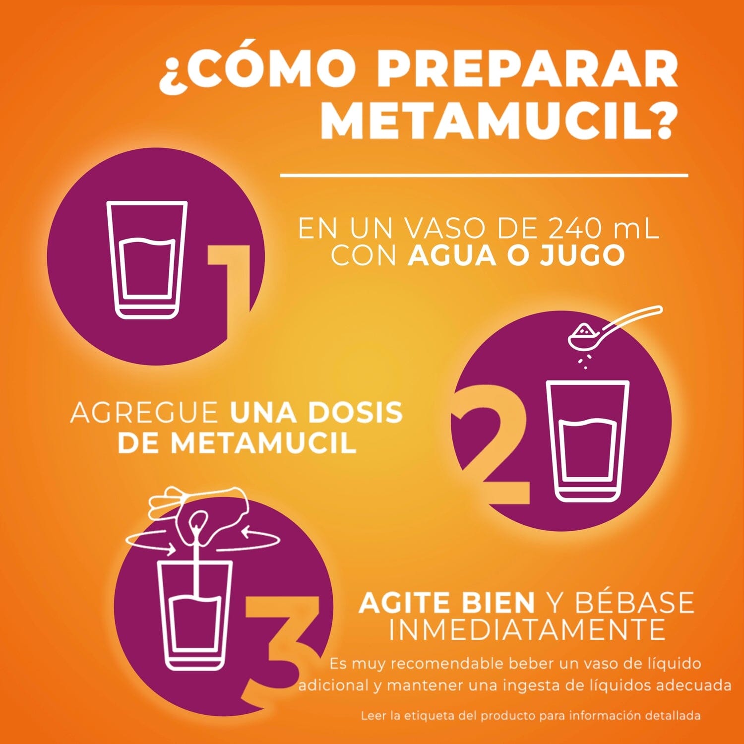 Fibra Natural Metamucil Soluble Sabor Naranja 425 g p&g 