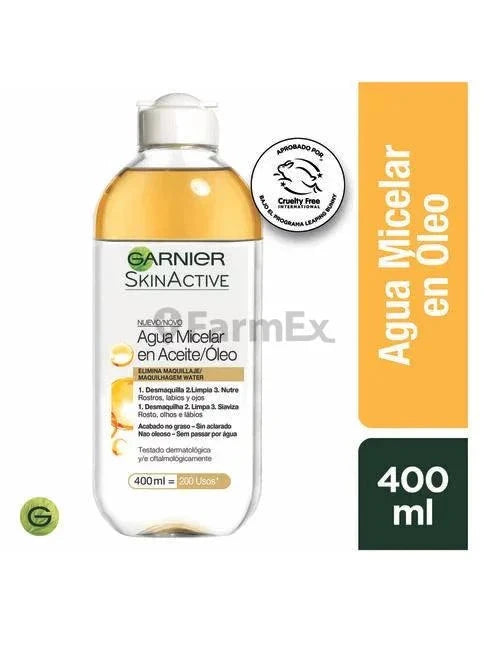 Garnier SkinActive Agua micelar en Aceite x 400 mL Farmex-Fonasa-Persistente 