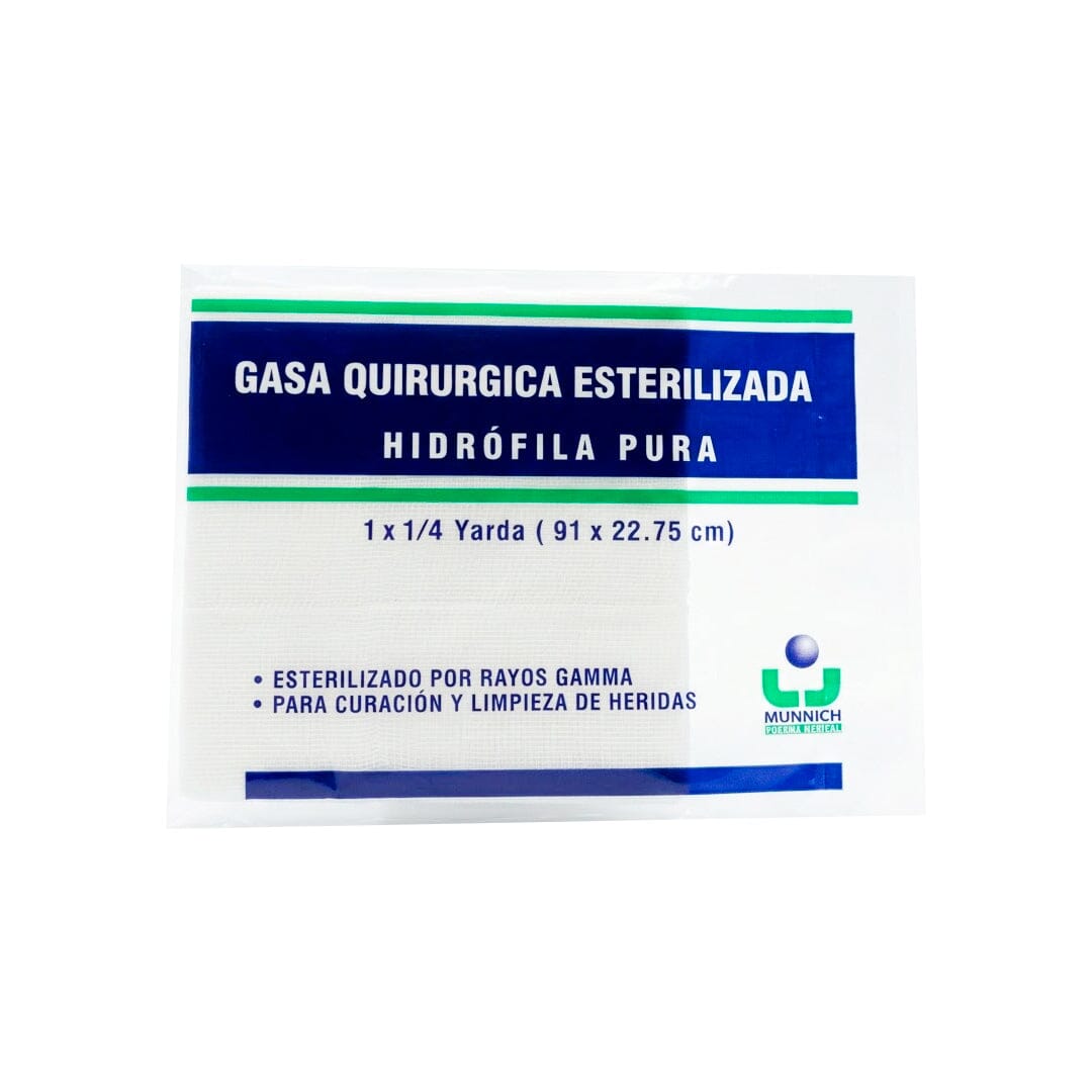 Gasa quirúrgica esterilizada hidrófila pura 1 X1/4 yarda.