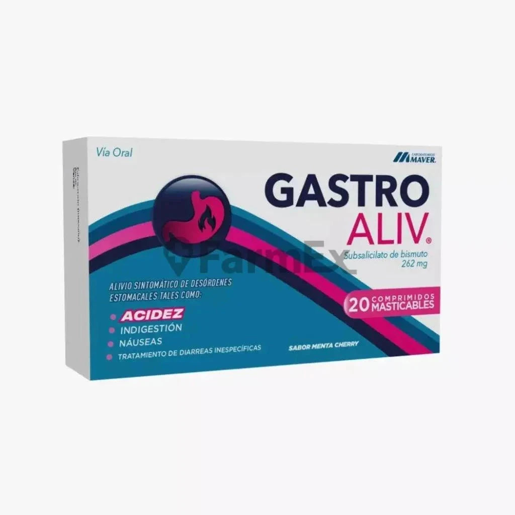 GastroAliv 262 mg x 20 comprimidos Farmex-Pluxee-Persistente 