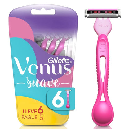 Gillette afeitadora desechable Venus Suave 3 hojas mujer x 6 unidades Farmex-Pluxee-Persistente 