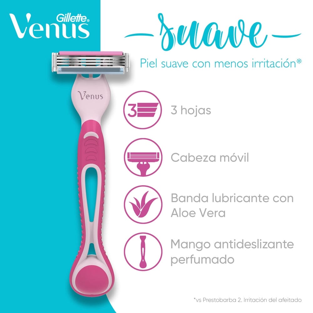 Gillette Afeitadora Venus Suave con Aloe y 3 Hojas 2 Uds P&G 