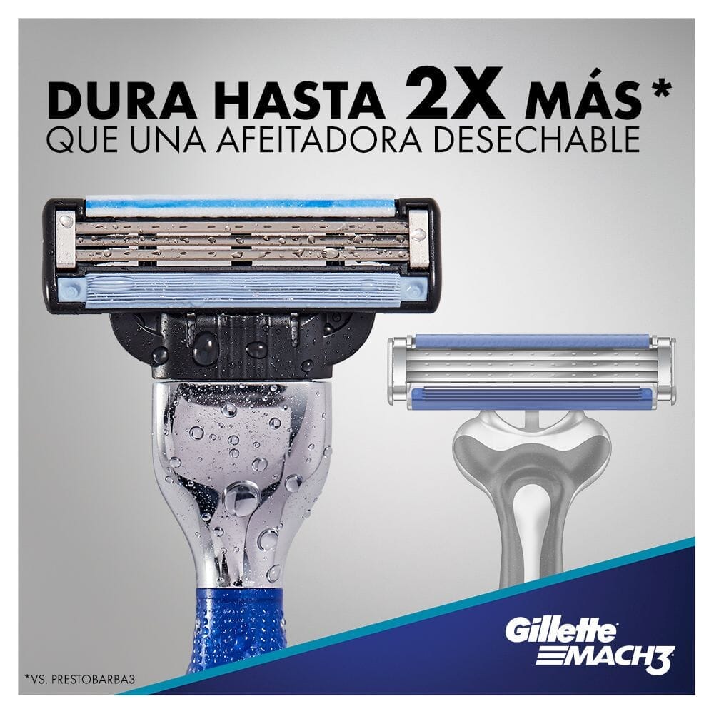 Gillette Mach 3 Pack Máquina Afeitar + 2 Cartuchos Farmex-Pluxee-Persistente 