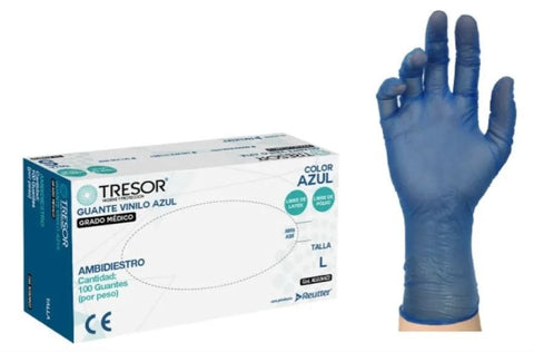 Guante Vinilo L/P Azul Tresor L X 100