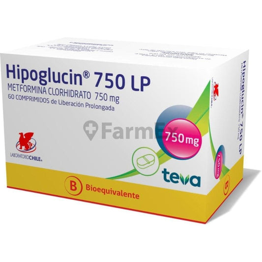 Hipoglucin LP Metformina 750 mg x 60 Comprimidos Farmex-VidaTres-Persistente 