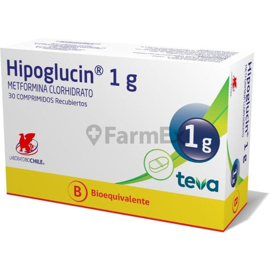 Hipoglucin Metformina 1 g x 30 comprimidos Farmex-Chile Salud-Persistente 