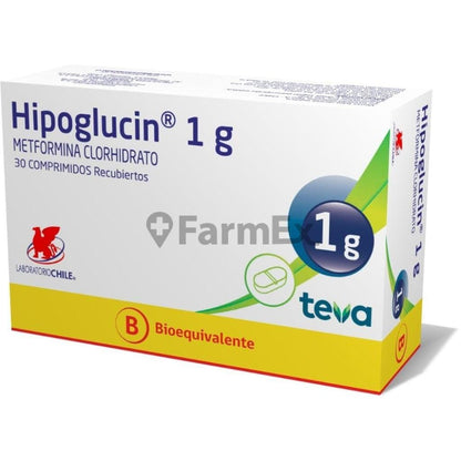 Hipoglucin Metformina 1 g x 30 comprimidos "Ley Cenabast" Farmex-BanMedica-Persistente 