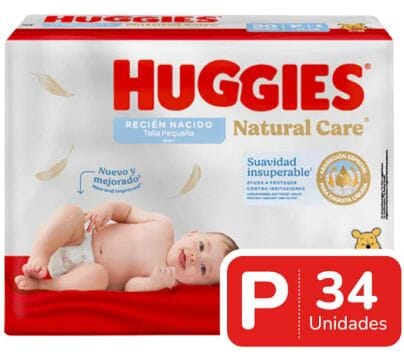 Huggies Pañal desechable natural care talla P x 34 un (3.5 a 6 Kg) Farmex-Pluxee-Persistente 