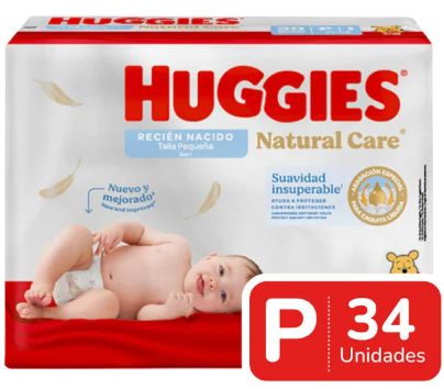 Huggies Pañal desechable natural care talla P x 34 un (3.5 a 6 Kg) Kimberly 