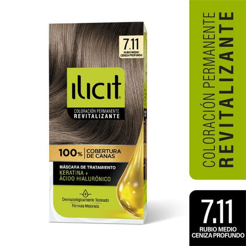 ILICIT Tintura 7.11 Rubio Medio Ceniza Profundo
