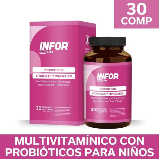 INFOR Pro kids Probiótico x 30 masticables Farmex-Pluxee-Persistente 