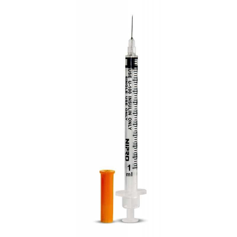 Jeringa Insulina 1 mL (100 U.I.) aguja 30 g x 1/2" (Nipro).