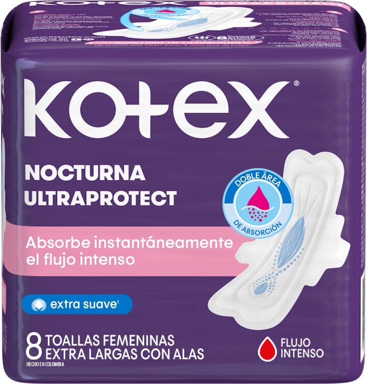 Kotex "Nocturna" Flujo Intenso x 8 Toallas Farmex-Fonasa-Persistente 