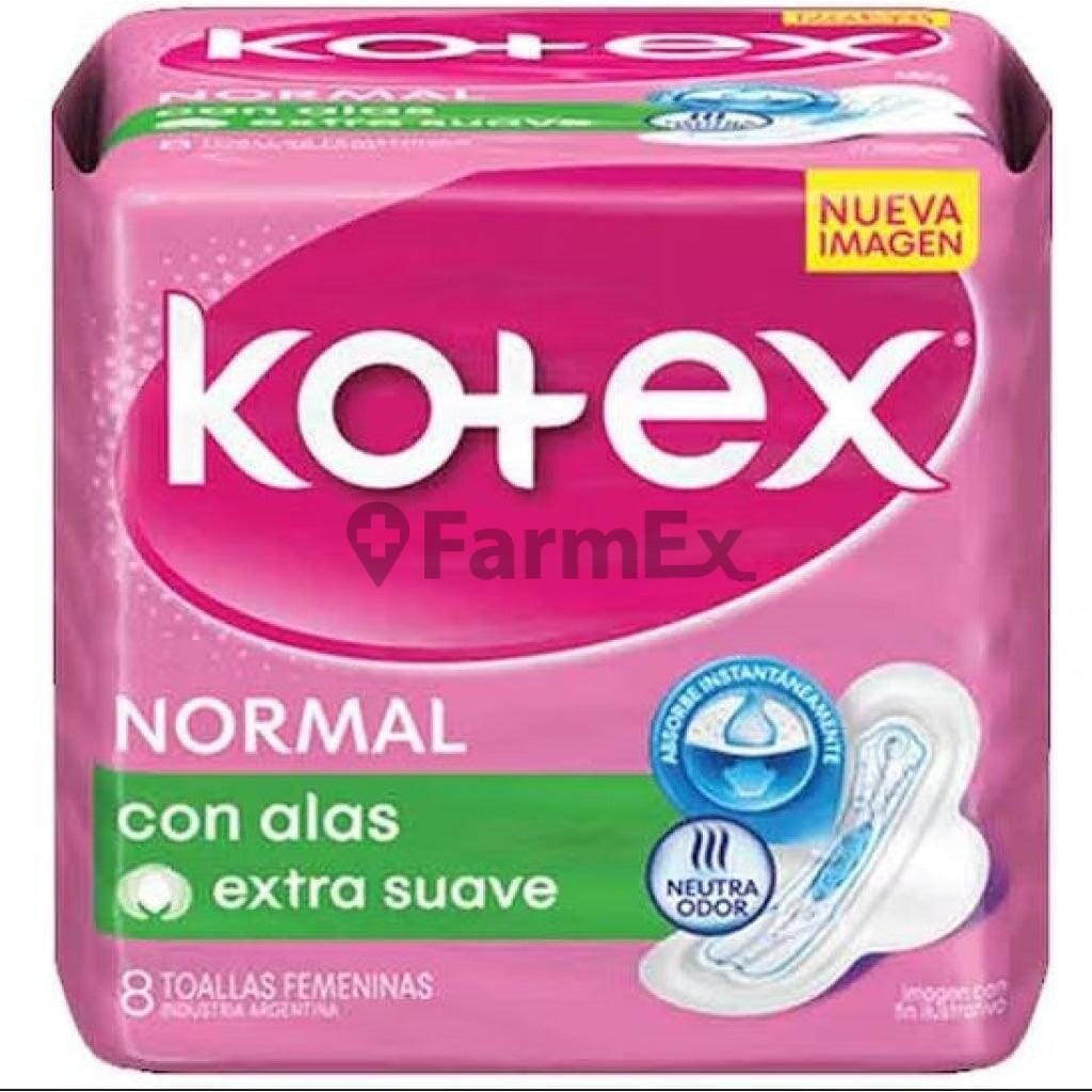 Kotex normal "Con alas extra suave" x 8 toallas Farmex-Pluxee-Persistente 