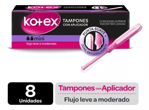 Kotex Tampones con aplicador Mini x 8 tampones Farmex-Fonasa-Persistente 