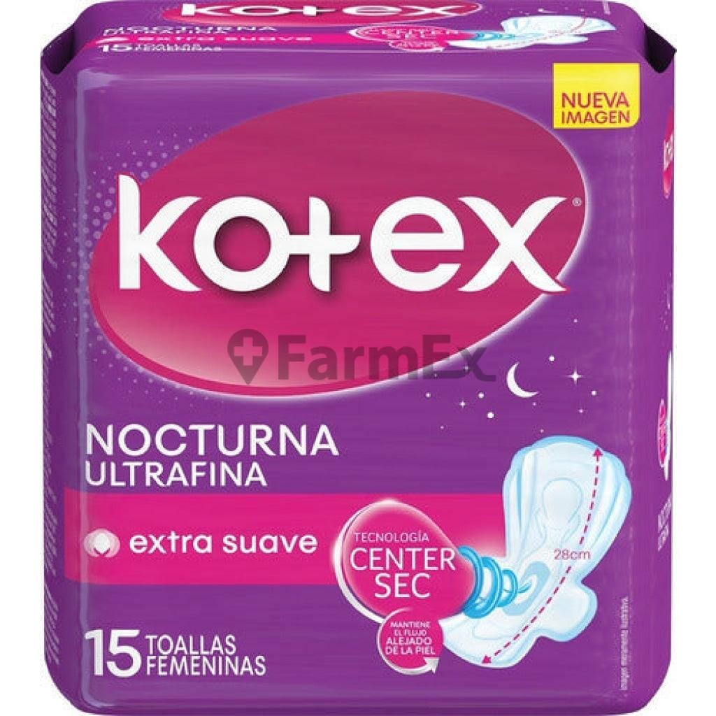 Kotex Toalla Noche Ultra Fina "Malla" x 15 unidades Farmex-Pluxee-Persistente 
