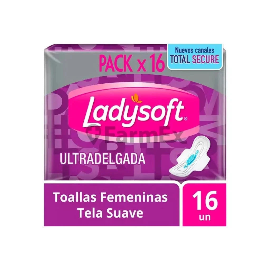 Ladysoft "Ultradelgada Tela suave con alas" x 16 Toallas.