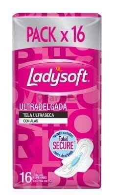 Ladysoft "Ultradelgada Tela Ultraseca con alas" x 16 Toallas Farmex-Pluxee-Persistente 