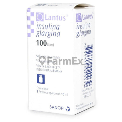 Lantus 100 U / ml Insulina Glargina x 1 Frasco ampolla con 10 mL "Ley Cenabast" Farmex-VidaTres-Persistente 