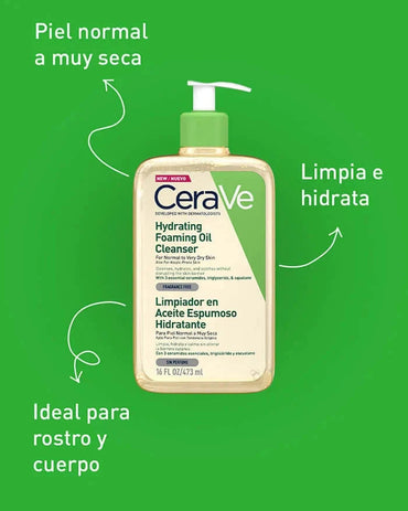Limpiador en Aceite Espumoso Hidratante 473 mL Para piel normal a muy seca Farmex-Fonasa-Persistente 