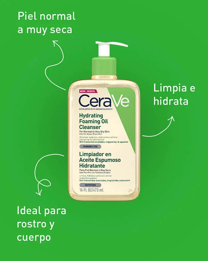 Limpiador en Aceite Espumoso Hidratante 473 mL Para piel normal a muy seca Mediven 