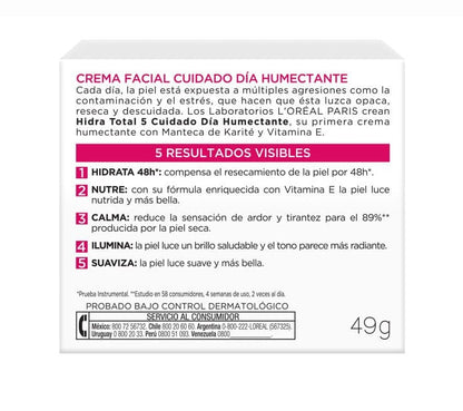 L'ORÉAL "Hidra Total 5" "Crema Día Humectante" x 50 mL Loreal Paris 