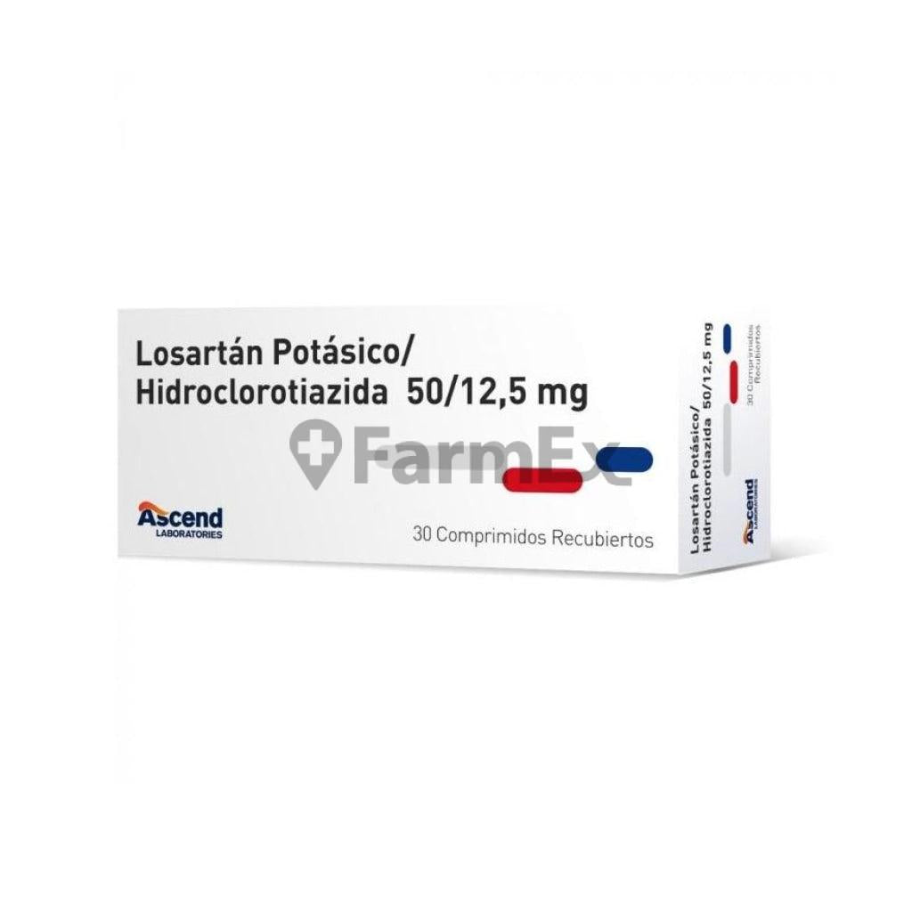 Losartan Potásico + Hidroclorotiazida 50 mg / 12.5 mg x 30 comprimidos.