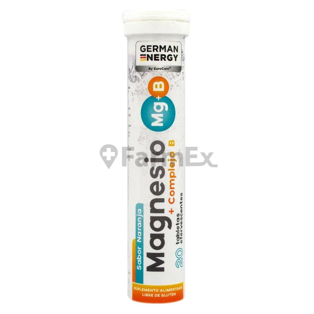 Magnesio + Complejo B x 20 tabletas efervescentes.