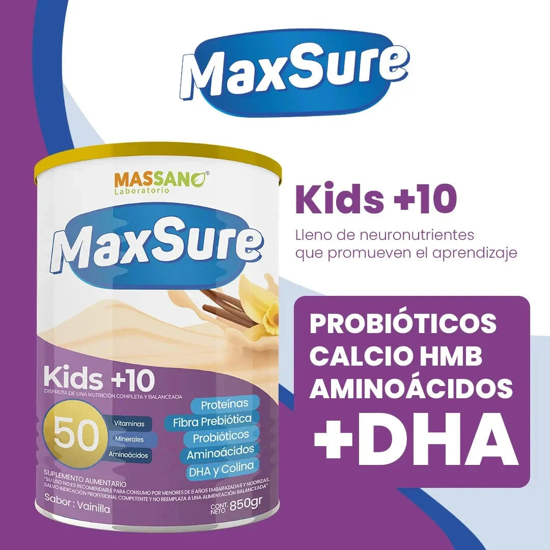 MAXSURE KIDS +10 Vainilla 850G Farmex-Pluxee-Persistente 