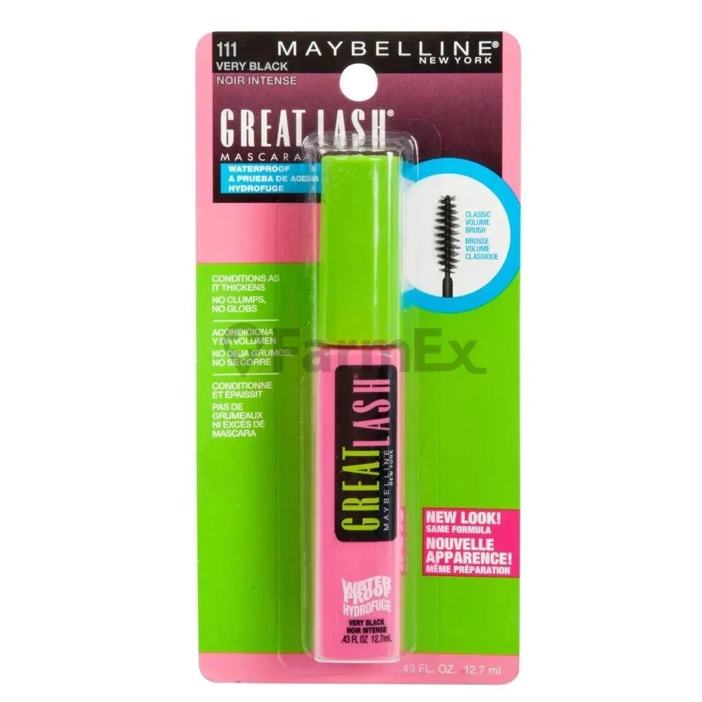 Maybelline Great Lash Máscara a Prueba de Agua "Cepillo Clásico para Dar Volumen" x 1 unidad.